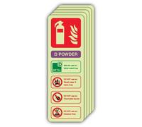 V Safety Photoluminescent D Powder Fire Extinguisher Safety Sign - 100 x 300 mm - Self Adhesive Vinyl - Double Glow