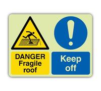 V Safety Photoluminescent Danger Fragile Roof Keep Off Safety Sign - 600 x 450 mm - Self Adhesive Vinyl - Triple Glow