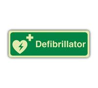 V Safety Photoluminescent Defibrillator - Landscape Safety Sign - 600 x 200 mm - 1.2mm Rigid Plastic - Triple Glow