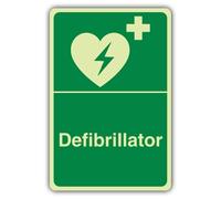 V Safety Photoluminescent Defibrillator Safety Sign - 200 x 300 mm - 1.2mm Rigid Plastic - Double Glow