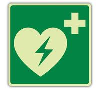 V Safety Photoluminescent Defibrillator Symbol Safety Sign - 200 x 200 mm - 1.2mm Rigid Plastic - Double Glow