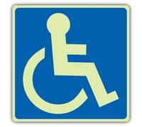 V Safety Photoluminescent Disabled Toilet Symbol Safety Sign - 300 x 300 mm - 1.2mm Rigid Plastic - Double Glow