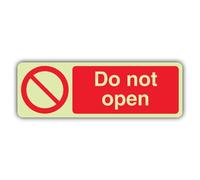 V Safety Photoluminescent Do Not Open - Landscape Safety Sign - 300 x 100 mm - 1.2mm Rigid Plastic - Double Glow