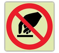 V Safety Photoluminescent Do Not Touch Symbol Safety Sign - 200 x 200 mm - 1.2mm Rigid Plastic - Triple Glow