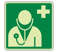 V Safety Photoluminescent Doctor Symbol Safety Sign - 450 x 450 mm - Self Adhesive Vinyl - Double Glow
