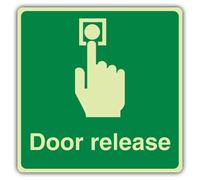 V Safety Photoluminescent Door Release - Square Safety Sign - 450 x 450 mm - Self Adhesive Vinyl - Triple Glow
