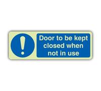 V Safety Photoluminescent Door To Be Kept Closed When Not In Use Safety Sign - 450 x 150 mm - 1.2mm Rigid Plastic - Triple Glow