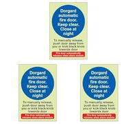 V Safety Photoluminescent Dorgard Automatic Fire Door - To Manually Release Push Door 150 x 200 mm - Self Adhesive Vinyl - Aluminium Effect Safety Sign (Pack of 3)