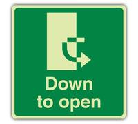 V Safety Photoluminescent Down To Open Anti-Clockwise - Square Safety Sign - 450 x 450 mm - Self Adhesive Vinyl - Triple Glow