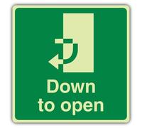 V Safety Photoluminescent Down To Open Clockwise - Square Safety Sign - 450 x 450 mm - Self Adhesive Vinyl - Triple Glow