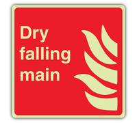 V Safety Photoluminescent Dry Falling Main - Square Safety Sign - 150 x 150 mm - Self Adhesive Vinyl - Double Glow