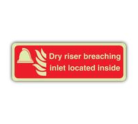 V Safety Photoluminescent Dry Riser Breaching Inlet Located Inside - Landscape Safety Sign - 300 x 100 mm - 1.2mm Rigid Plastic - Double Glow