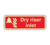 V Safety Photoluminescent Dry Riser Inlet - Landscape Safety Sign - 300 x 100 mm - 1.2mm Rigid Plastic - Double Glow