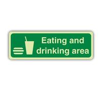 V Safety Photoluminescent Eating And Drinking Area - Landscape Safety Sign - 600 x 200 mm - Self Adhesive Vinyl - Double Glow