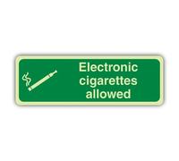 V Safety Photoluminescent Electronic Cigarettes Allowed Safety Sign - 600 x 200 mm - Self Adhesive Vinyl - Triple Glow