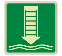 V Safety Photoluminescent Embarkment Ladder Symbol Safety Sign - 200 x 200 mm - 1.2mm Rigid Plastic - Double Glow