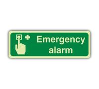 V Safety Photoluminescent Emergency Alarm - Landscape Safety Sign - 600 x 200 mm - Self Adhesive Vinyl - Double Glow