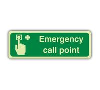 V Safety Photoluminescent Emergency Call Point - Landscape Safety Sign - 300 x 100 mm - Self Adhesive Vinyl - Triple Glow