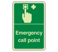 V Safety Photoluminescent Emergency Call Point Safety Sign - 150 x 225 mm - 1.2mm Rigid Plastic - Triple Glow