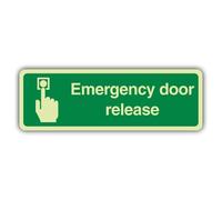 V Safety Photoluminescent Emergency Door Release Safety Sign - 300 x 100 mm - 1.2mm Rigid Plastic - Double Glow