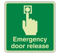V Safety Photoluminescent Emergency Door Release - Square Safety Sign - 100 x 100 mm - 1.2mm Rigid Plastic - Standard Glow