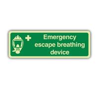 V Safety Photoluminescent Emergency Escape Breathing Device - Landscape Safety Sign - 300 x 100 mm - 1.2mm Rigid Plastic - Double Glow