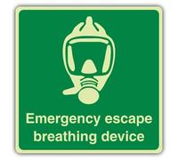 V Safety Photoluminescent Emergency Escape Breathing Device - Mask- Square Safety Sign - 100 x 100 mm - 1.2mm Rigid Plastic - Double Glow