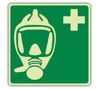 V Safety Photoluminescent Emergency Escape Breathing Device - Mask - Symbol Safety Sign - 200 x 200 mm - Self Adhesive Vinyl - Double Glow