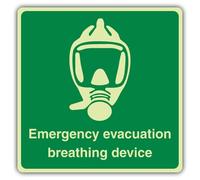 V Safety Photoluminescent Emergency Evacuation Breathing Device Safety Sign - 80 x 80 mm - 1.2mm Rigid Plastic - Triple Glow