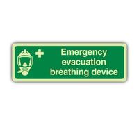 V Safety Photoluminescent Emergency Evacuation Breathing Device - Slim Landscape Safety Sign - 210 x 70 mm - 1.2mm Rigid Plastic - Triple Glow