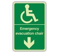 V Safety Photoluminescent Emergency Evacuation Chair Arrow Down Safety Sign - 200 x 300 mm - Self Adhesive Vinyl - Double Glow