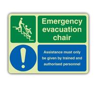 V Safety Photoluminescent Emergency Evacuation Chair - Assistance - Landscape Safety Sign - 400 x 300 mm - Self Adhesive Vinyl - Double Glow