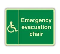 V Safety Photoluminescent Emergency Evacuation Chair - Large Landscape Safety Sign - 400 x 300 mm - 1.2mm Rigid Plastic - Double Glow