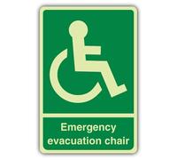 V Safety Photoluminescent Emergency Evacuation Chair - Large Wheelchair Right Safety Sign - 300 x 450 mm - 1.2mm Rigid Plastic - Triple Glow