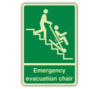 V Safety Photoluminescent Emergency Evacuation Chair Safety Sign - 150 x 225 mm - 1.2mm Rigid Plastic - Triple Glow