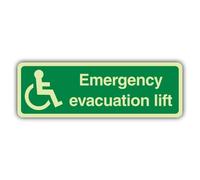 V Safety Photoluminescent Emergency Evacuation Lift - Landscape Safety Sign - 300 x 100 mm - Self Adhesive Vinyl - Triple Glow