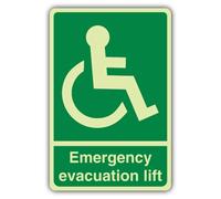 V Safety Photoluminescent Emergency Evacuation Lift Safety Sign - 400 x 600 mm - 1.2mm Rigid Plastic - Double Glow