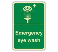 V Safety Photoluminescent Emergency Eye Wash Safety Sign - 150 x 225 mm - 1.2mm Rigid Plastic - Triple Glow