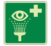 V Safety Photoluminescent Emergency Eye Wash Symbol Safety Sign - 150 x 150 mm - 1.2mm Rigid Plastic - Double Glow