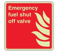 V Safety Photoluminescent Emergency Fuel Shut Off Valve - Square Safety Sign - 200 x 200 mm - 1.2mm Rigid Plastic - Double Glow