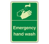 V Safety Photoluminescent Emergency Hand Wash Safety Sign - 150 x 225 mm - 1.2mm Rigid Plastic - Triple Glow