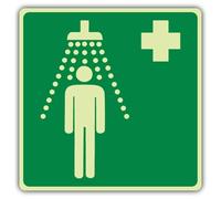V Safety Photoluminescent Emergency Shower Symbol Safety Sign - 150 x 150 mm - 1.2mm Rigid Plastic - Double Glow