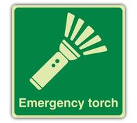 V Safety Photoluminescent Emergency Torch Safety Sign - 80 x 80 mm - 1.2mm Rigid Plastic - Double Glow