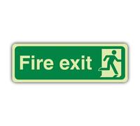 V Safety Photoluminescent Final Fire Exit Man Right Safety Sign - 450 x 150 mm - 1.2mm Rigid Plastic - Standard Glow