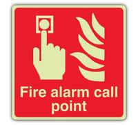 V Safety Photoluminescent Fire Alarm Call Point -Square Safety Sign - 150 x 150 mm - 1.2mm Rigid Plastic - Double Glow