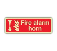 V Safety Photoluminescent Fire Alarm Horn - Landscape Safety Sign - 210 x 70 mm - 1.2mm Rigid Plastic - Standard Glow