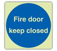 V Safety Photoluminescent Fire Door Keep Closed - Square Safety Sign - 80 x 80 mm - 1.2mm Rigid Plastic - Standard Glow
