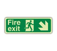 V Safety Photoluminescent Fire Exit Arrow Down Right Safety Sign - 210 x 70 mm - 3mm Aluminium Composite - GloReflect