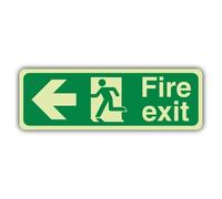 V Safety Photoluminescent Fire Exit Arrow Left Safety Sign - 600 x 200 mm - Self Adhesive Vinyl - GloReflect