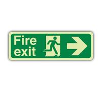 V Safety Photoluminescent Fire Exit Arrow Right Safety Sign - 300 x 100 mm - 3mm Aluminium Composite - GloReflect